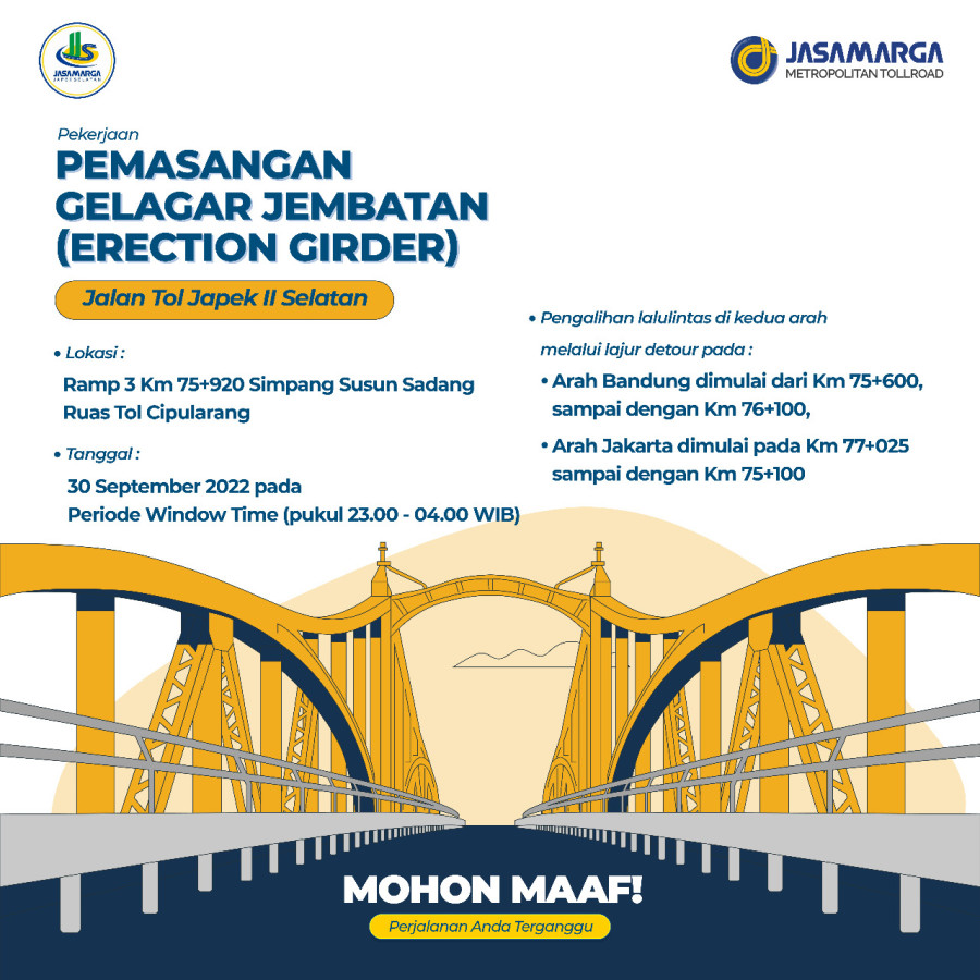 Hati-Hati Ada Pemasangan Gelagar Simpang Susun Sadang KM 75+920 Tol Cipularang