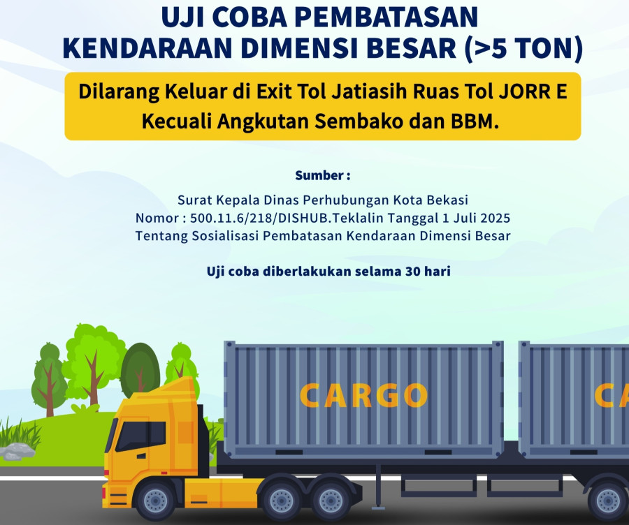 Mulai 10 Juli Kendaraan Bertonase Lebih Dari 5 Ton Dilarang Keluar Tol Jatiasih