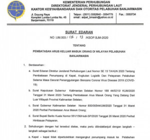1 April 2020 KSOP Banjarmasin Batasi Kapal Dan ABK  ke Pelabuhan Trisaksi, Ini Aturannya 