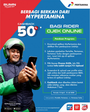 Pertamina Siapkan Cashback Rp13,5 Miliar,  Untuk 10.000 Ojek Online Setiap Pembelian BBM di SPBU  