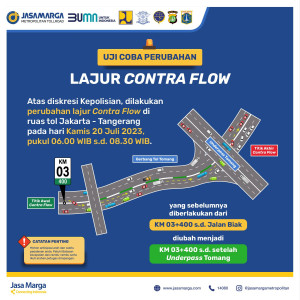 Uji Coba Perubahan Lajur Contra Flow Jelang Underpass Tomang Tol Jakarta - Tangerang